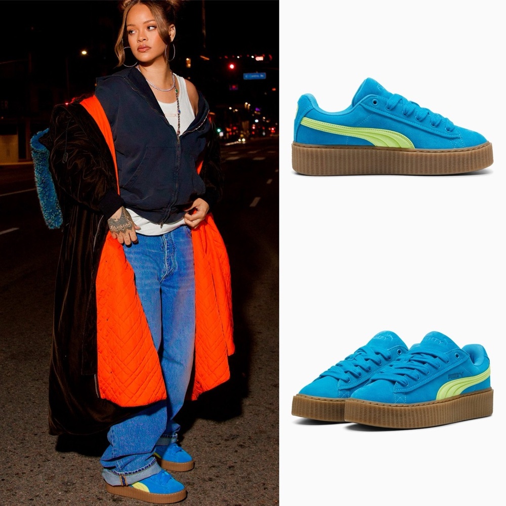 NEW Women Authentic Puma x Fenty Creeper Phatty Speed Blue Lime Sneakers Sz 8.5